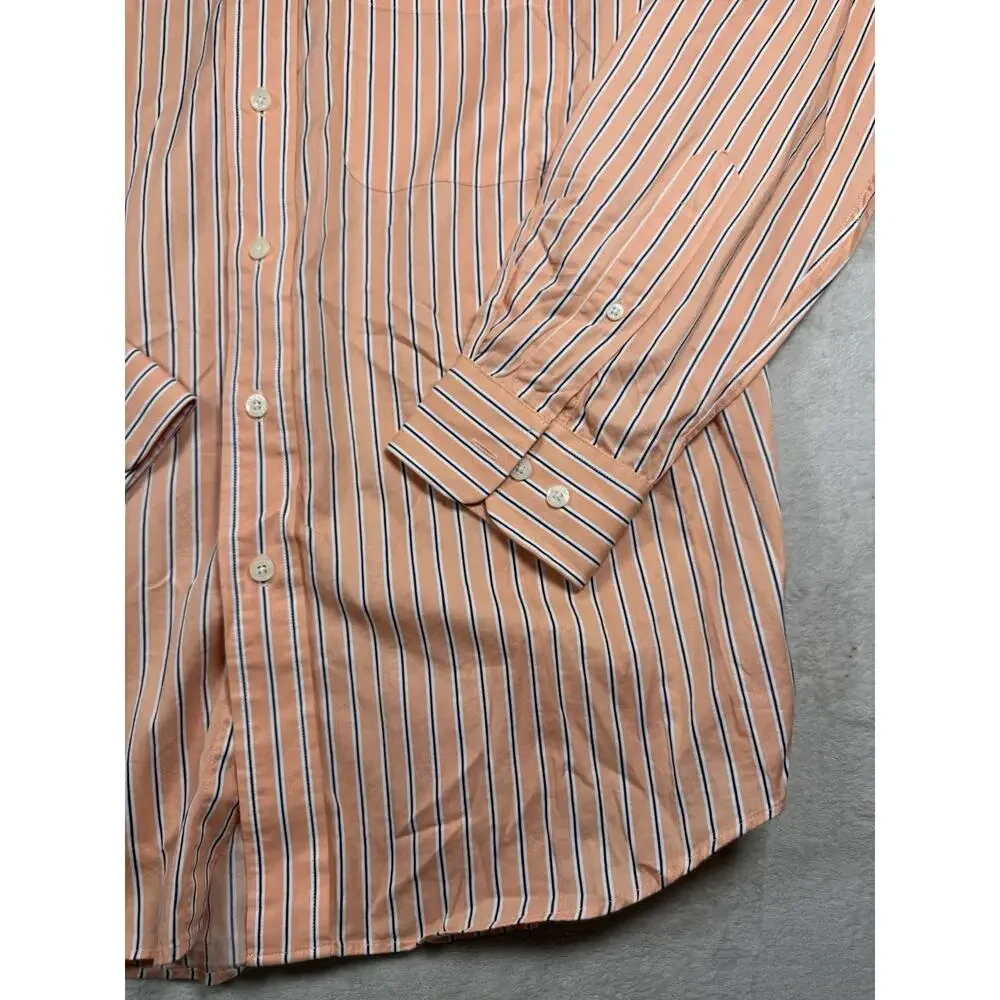 Fairway & Greene Mens M Orange Stripe Golf Shirt Long Sleeve Button Down Cotton
